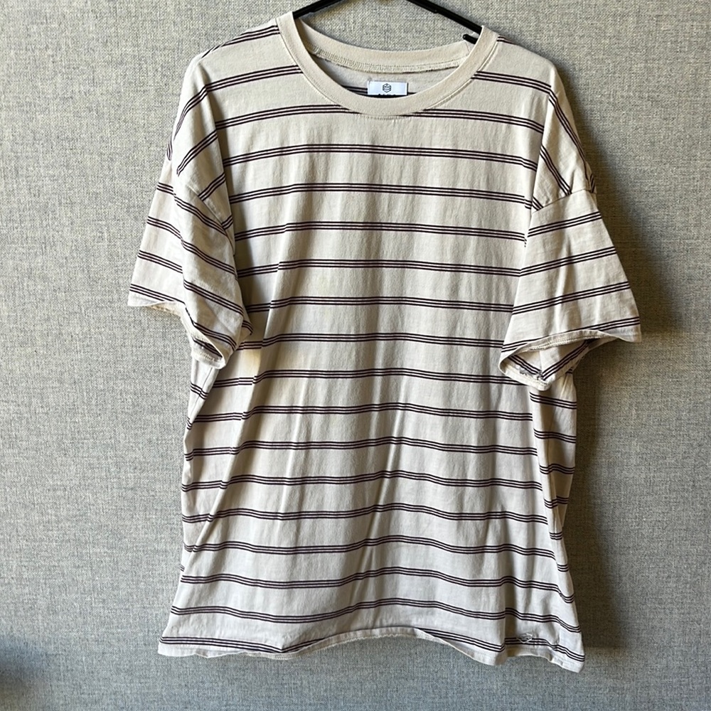 striped beige n maroon shirt
